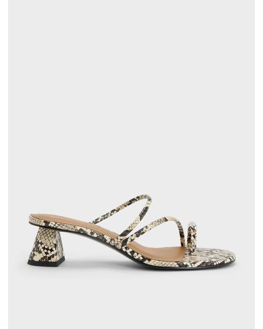 Charles & Keith Multicolor Snake-Print Toe-Ring Strappy Heels