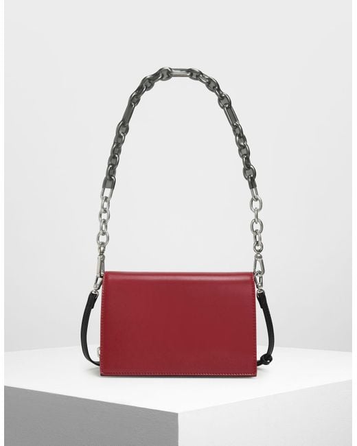 Charles & Keith Leather Chain Strap Crossbody Bag in Red - Lyst