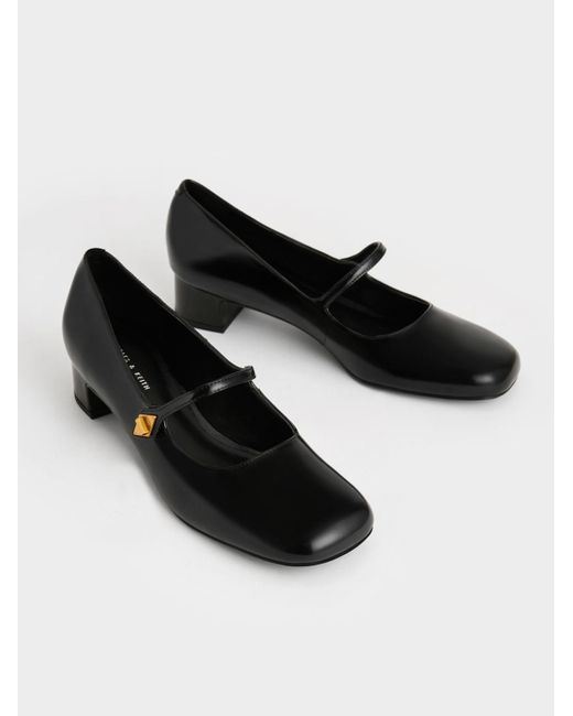 Charles & Keith Black Metallic Accent Mary Jane Pumps