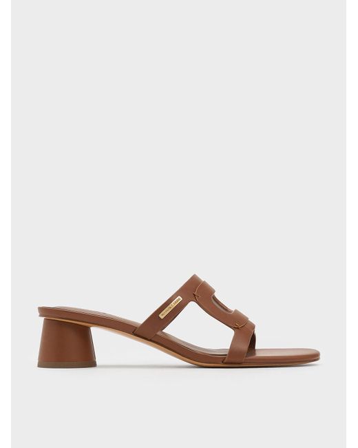 Charles & Keith Brown Cut-out Cylinder-heel Mules