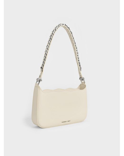 Charles & Keith White Wavy Braided Chain-link Shoulder Bag