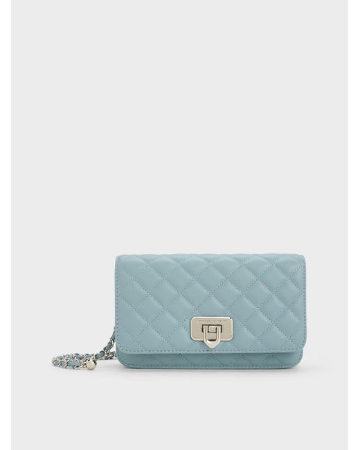 Charles & Keith Blue Cressida Quilted Push-lock Clutch