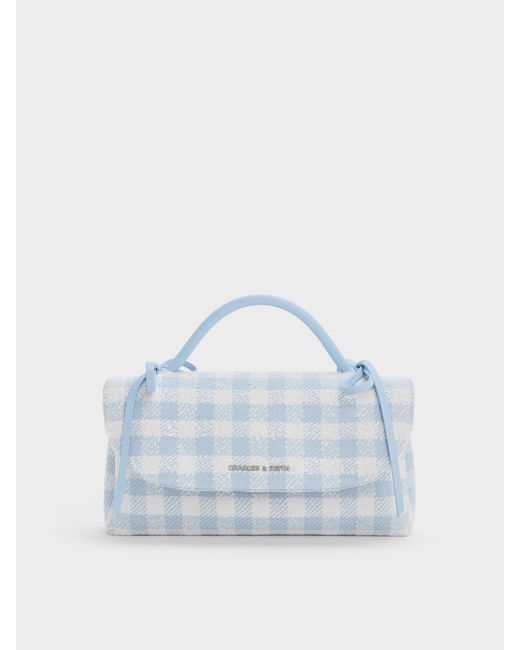 Charles & Keith Blue Hazel Gingham Bow Wallet On Chain
