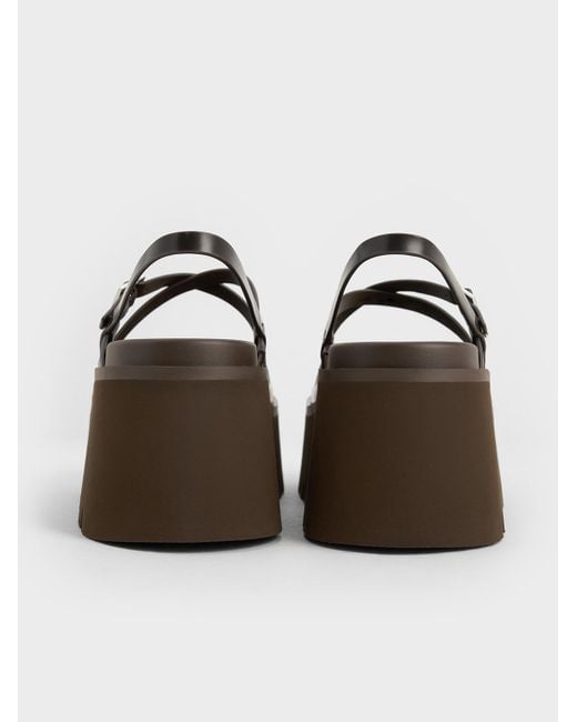 Charles & Keith Brown Strappy Crossover Flatform Sandals