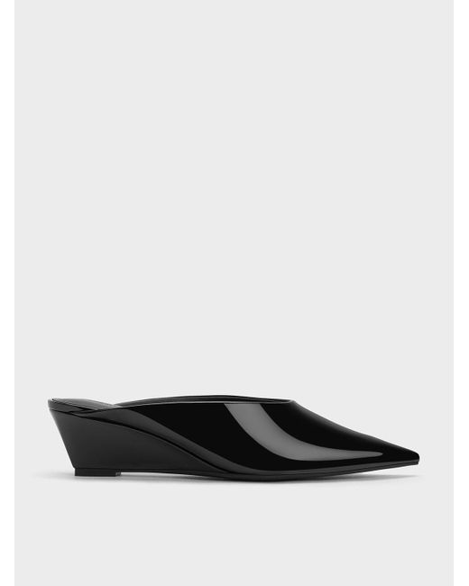Charles & Keith White Patent Pointed-toe Wedge Mules