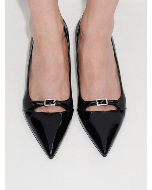 Charles & Keith Black Patent Buckle-strap Pointed-toe Pumps