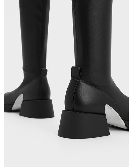Black Evie Textured Platform Thigh-High Boots - CHARLES & KEITH US