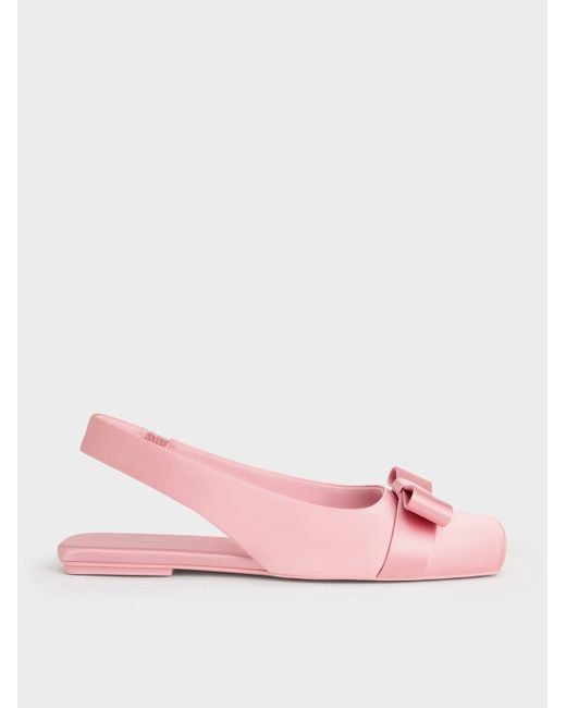 Charles & Keith Pink Satin Bow Slingback Ballet Flats