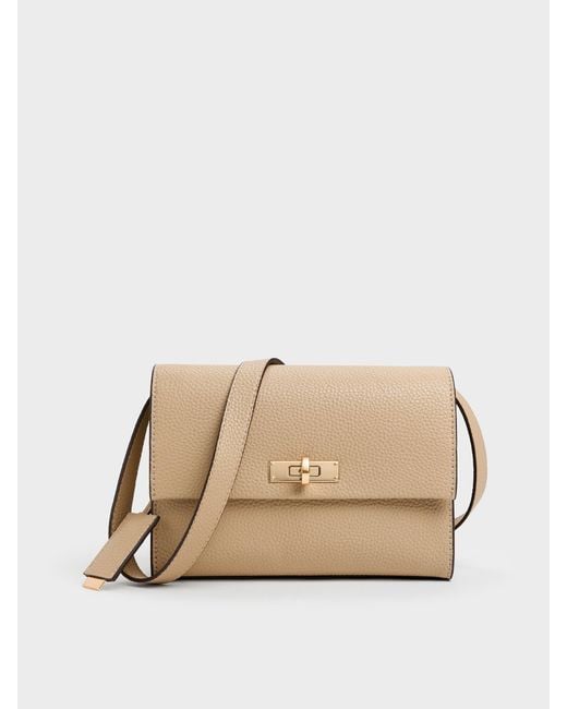 Charles & Keith Natural Chance Turn-Lock Crossbody Bag
