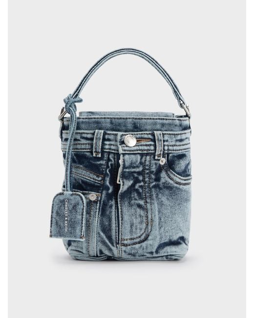 Charles & Keith Blue Arita Denim Jeans Bucket Bag