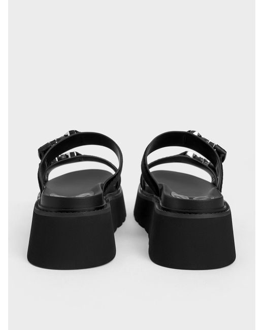Charles & Keith Black Laine Metallic-buckle Flatform Sandals