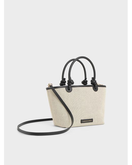 Charles & Keith Natural Sabine Canvas Knotted-handle Tote Bag