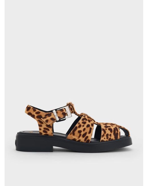 Charles & Keith Multicolor Leopard-Print Textured Caged Sandals