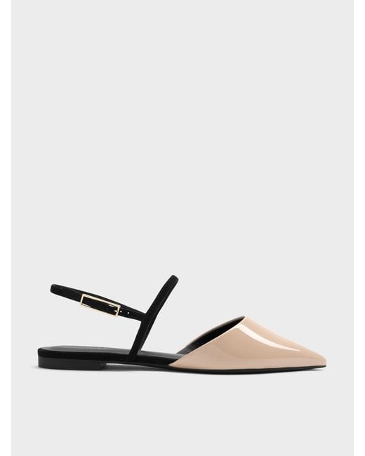 Charles & Keith White Luciana Patent Faux Suede Pointed Slingback Flats