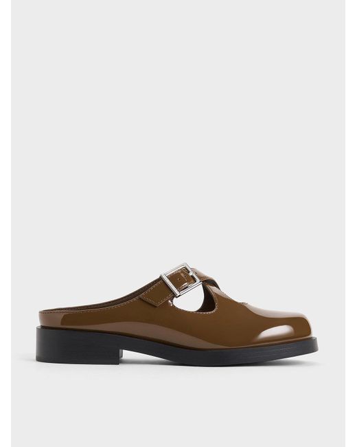 Charles & Keith Brown Buckled Crossover-strap Slip-on Flats