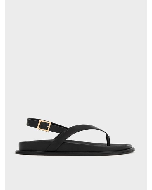 Charles & Keith Black V-Strap Thong Sandals