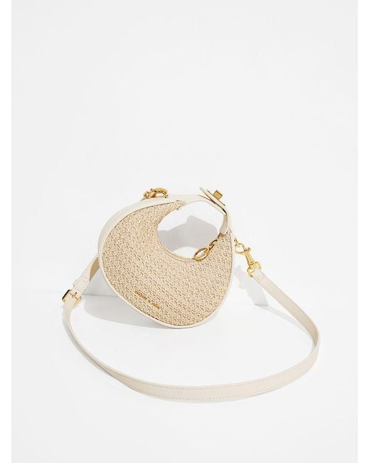 Charles & Keith Natural Mini Woven Crescent Hobo Bag