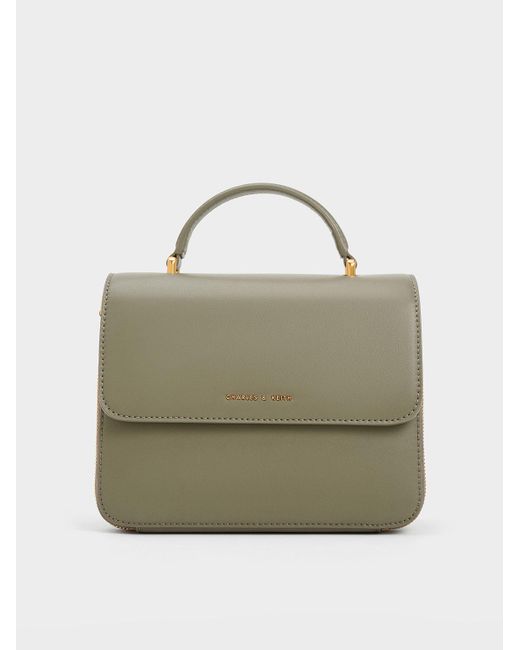 Charles & Keith Green Front Flap Top Handle Bag