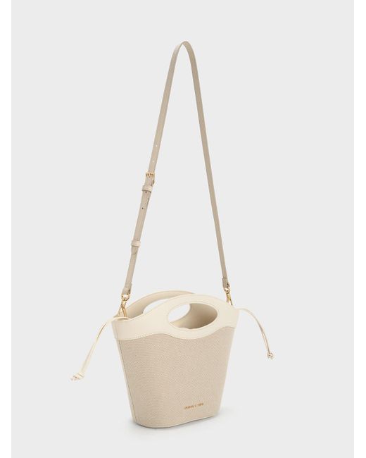 Charles & Keith Natural Canvas Chain-link Curved-handle Bucket Bag