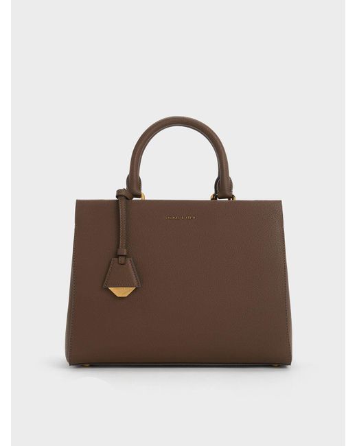 Charles & Keith Brown Mirabelle Structured Top Handle Bag