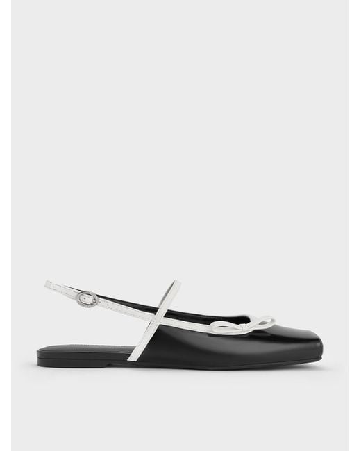 Charles & Keith White Two-Tone Bow Slingback Mary Jane Flats