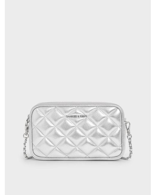 Charles & Keith White Mini Apfra Quilted Crossbody Bag