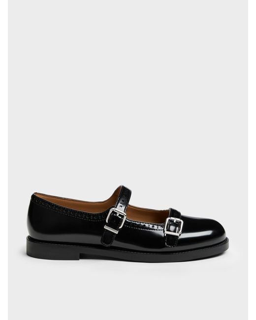 Charles & Keith Black Double-Strap Brogue Mary Janes