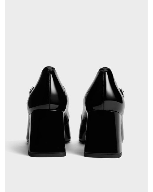 Charles & Keith Black Patent Block-Heel Mary Jane Pumps