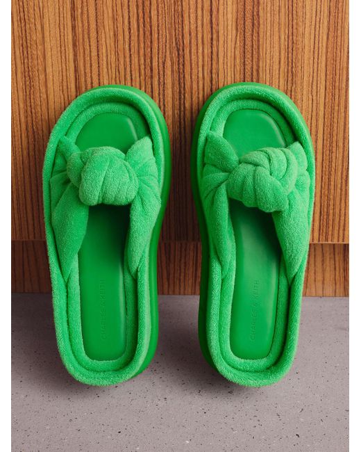 Charles & Keith Green Loey Textured Knotted Slides