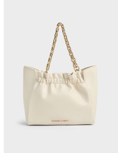 Charles & Keith Natural Brigette Ruched Chain-handle Shoulder Bag