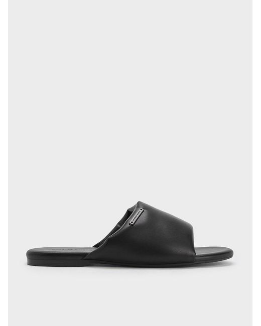 Charles & Keith Black Puffy Wide-strap Slide Sandals