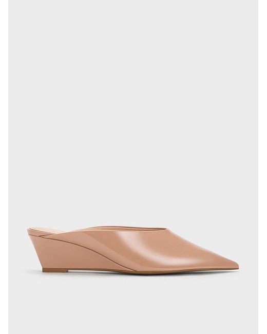Charles & Keith Pink Patent Pointed-toe Wedge Mules