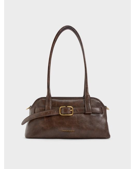 Charles & Keith Brown Victoria Studded Belted Shoulder Bag