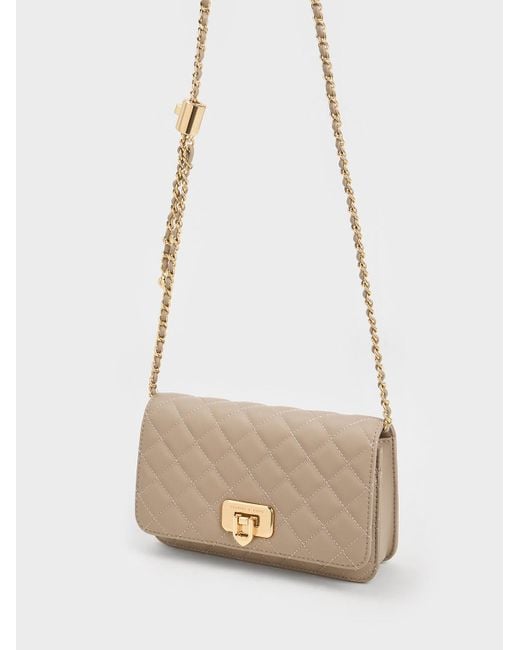 Cressida Quilted Chain Strap Bag - Taupe