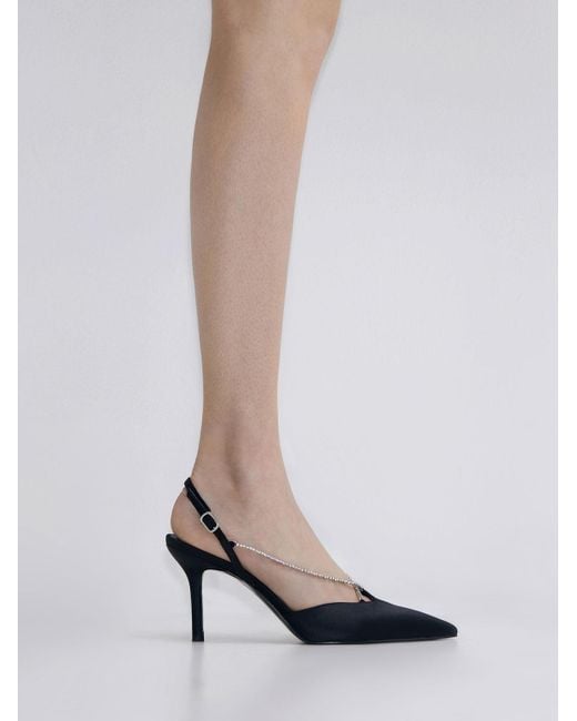Charles & Keith Black Adel Recycled Polyester Gem-strap Slingback Pumps