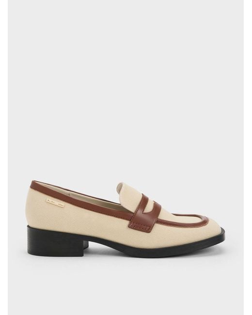 Charles & Keith Natural Canvas Cut-out Penny Loafers