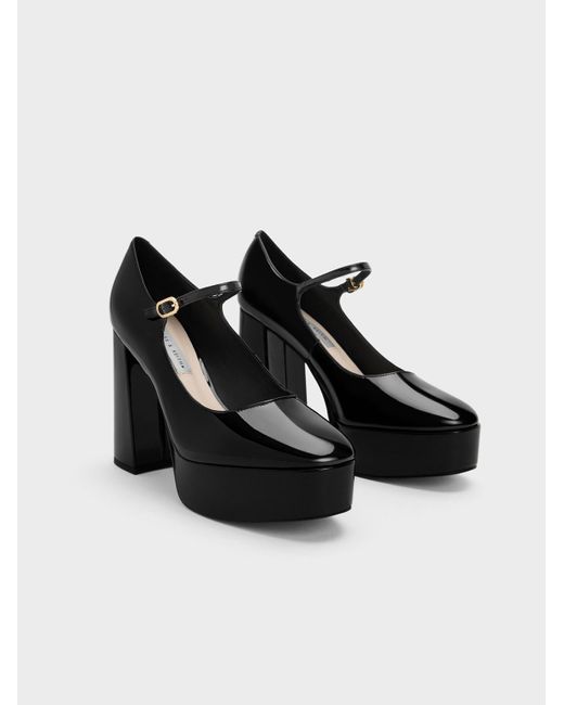 Charles & Keith Jemma Patent Platform Mary Jane Pumps in Black