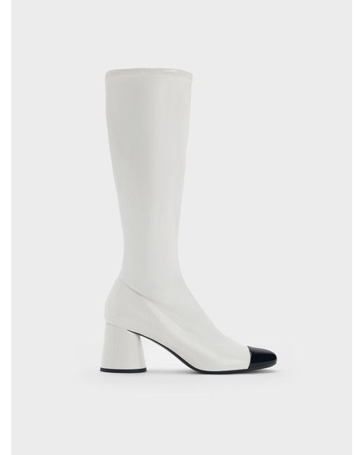 Charles & Keith White Coco Two-tone Knee-high Boots