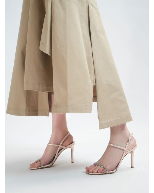 Charles u0026 Keith Gem-embellished Strappy Sandals in Natural | Lyst