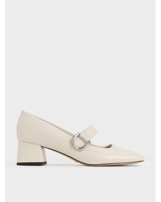 Charles & Keith Natural Gabine Leather Mary Jane Pumps