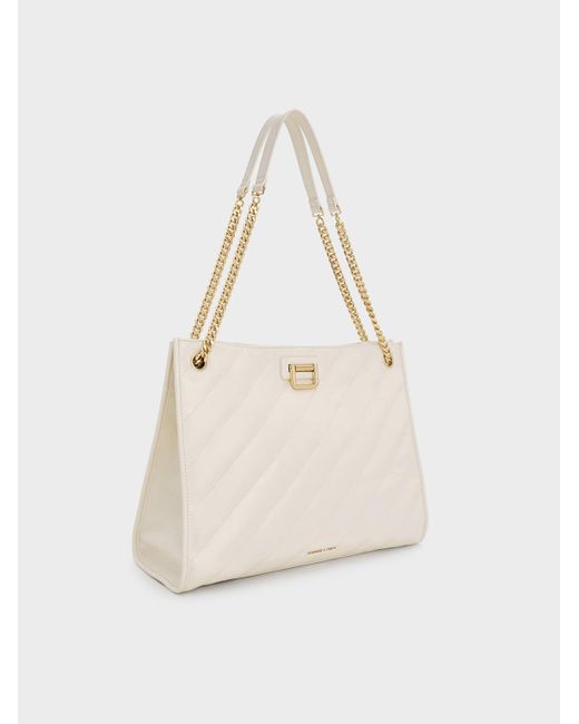Charles & Keith Natural Neva Panelled Chain-Strap Tote Bag