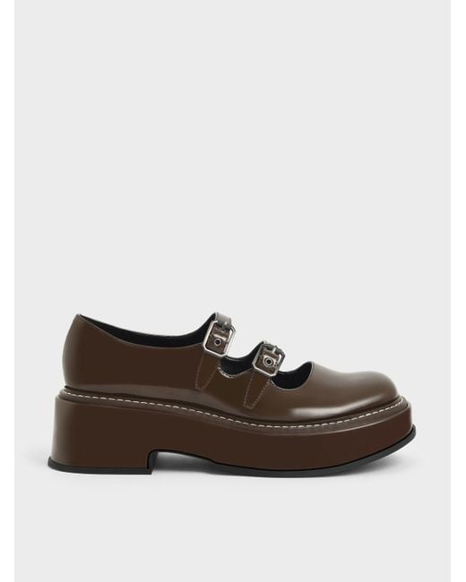 Charles & Keith Brown Frankie Patent Platform Mary Janes​