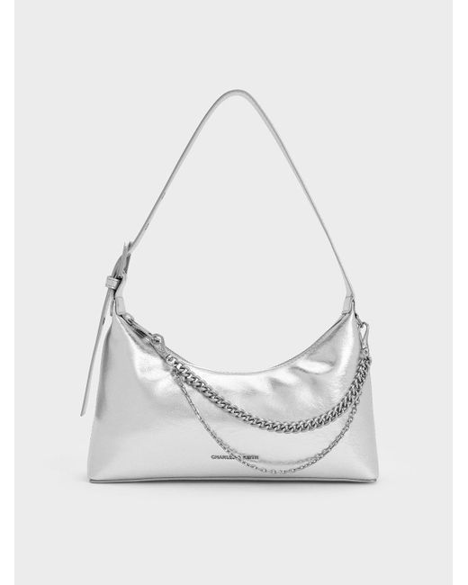 Charles & Keith White Atwood Chain-Embellished Shoulder Bag