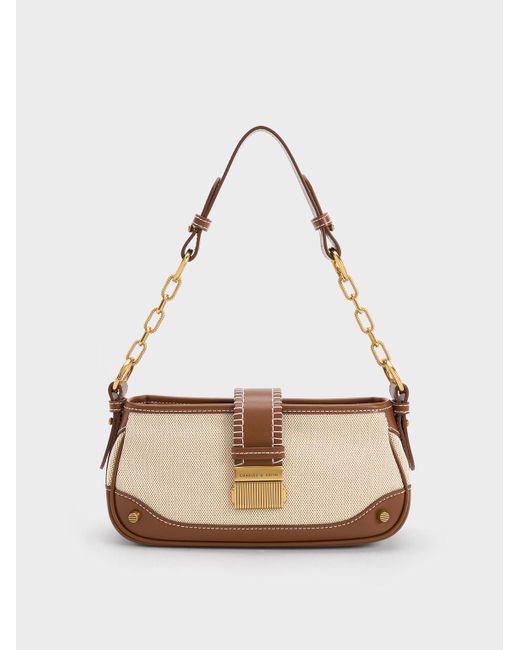 Charles & Keith Winslet Canvas Belted Shoulder Bag in White Lyst