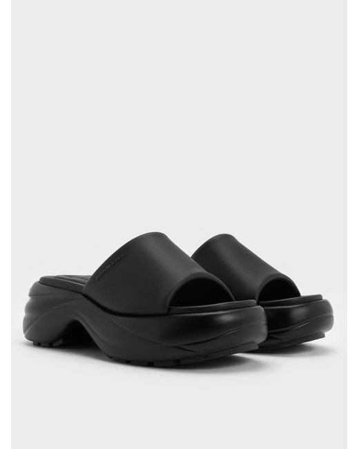 Charles & Keith Black Wide-strap Curved Platform Sports Sandals