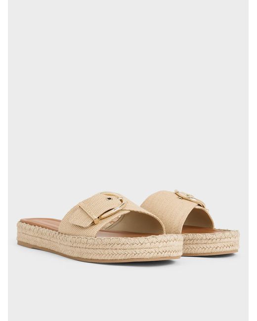 Charles & Keith Natural Buckled Woven Espadrille Sandals