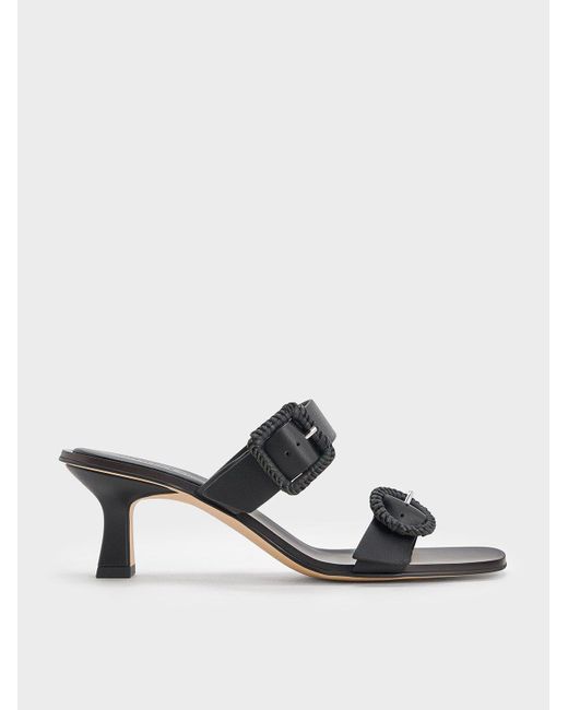 Charles & Keith Black Woven-buckle Heeled Mules