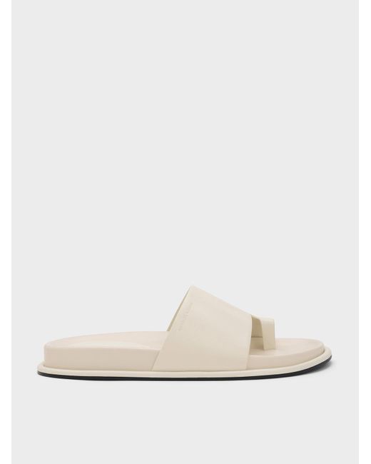Charles & Keith White Wide-Strap Toe-Ring Sandals