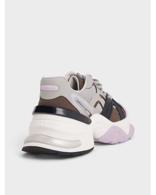 Charles & Keith Brown Mesh Contrast-Trim Chunky Sneakers