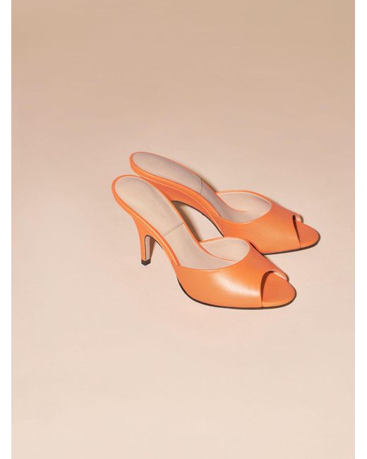 Charles & Keith Pink Leather Round-toe Heeled Mules